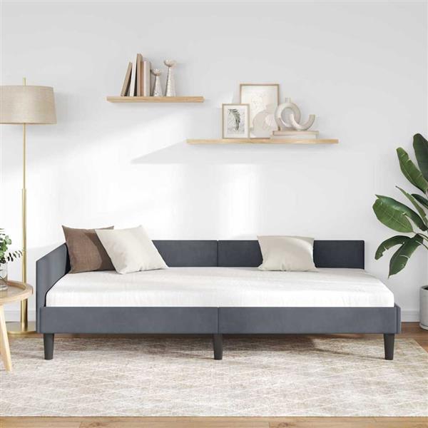 Grote foto vidaxl hoekbedframe donkergrijs 90 x 200 cm velvet en engineered hout antiek en kunst stoelen en banken