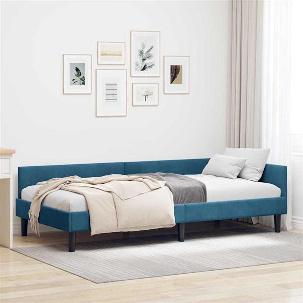 Grote foto vidaxl hoekbedframe blauw 90 x 190 cm velvet en engineered hout antiek en kunst stoelen en banken