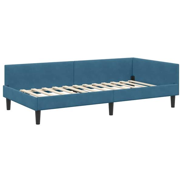 Grote foto vidaxl hoekbedframe blauw 90 x 190 cm velvet en engineered hout antiek en kunst stoelen en banken