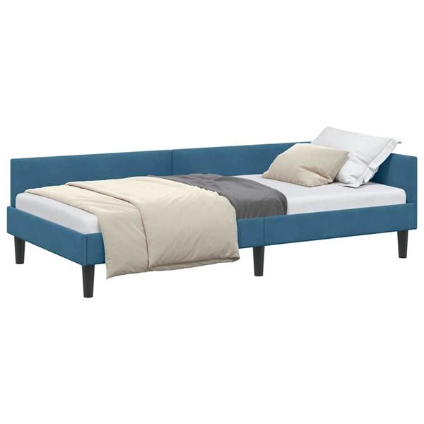 Grote foto vidaxl hoekbedframe blauw 90 x 190 cm velvet en engineered hout antiek en kunst stoelen en banken