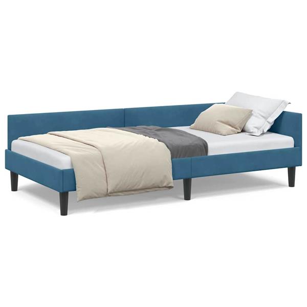 Grote foto vidaxl hoekbedframe blauw 90 x 190 cm velvet en engineered hout antiek en kunst stoelen en banken