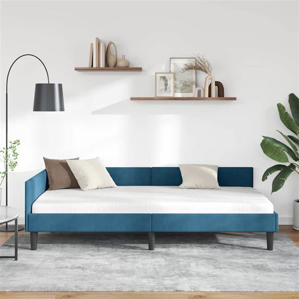 Grote foto vidaxl hoekbedframe blauw 90 x 190 cm velvet en engineered hout antiek en kunst stoelen en banken