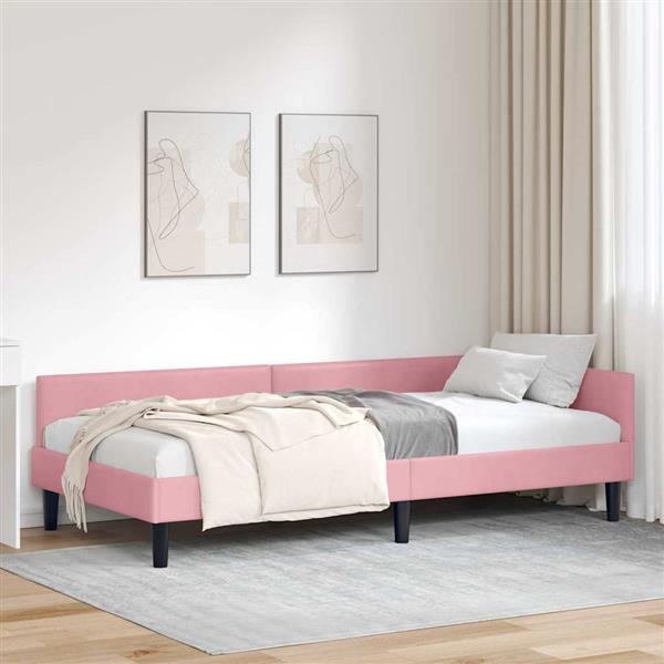 Grote foto vidaxl hoekbedframe roze 80 x 200 cm velvet en engineered hout antiek en kunst stoelen en banken