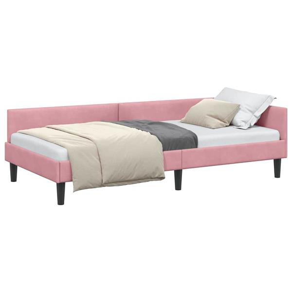 Grote foto vidaxl hoekbedframe roze 80 x 200 cm velvet en engineered hout antiek en kunst stoelen en banken