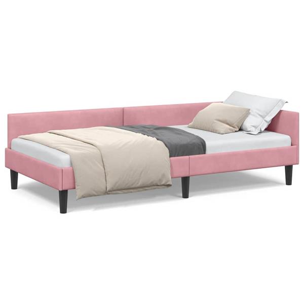 Grote foto vidaxl hoekbedframe roze 80 x 200 cm velvet en engineered hout antiek en kunst stoelen en banken