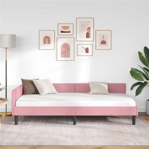 Grote foto vidaxl hoekbedframe roze 80 x 200 cm velvet en engineered hout antiek en kunst stoelen en banken