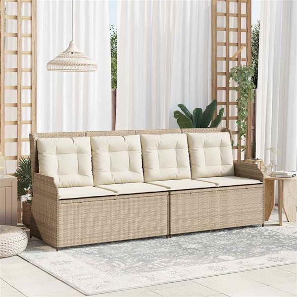 Grote foto vidaxl tuinbank met kussen beige poly riet tuin en terras tuinmeubelen
