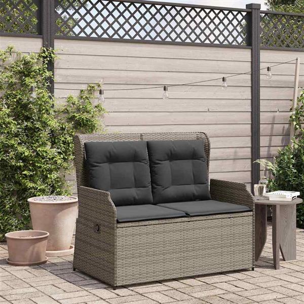 Grote foto vidaxl tuinbank met kussen grijs poly riet tuin en terras tuinmeubelen