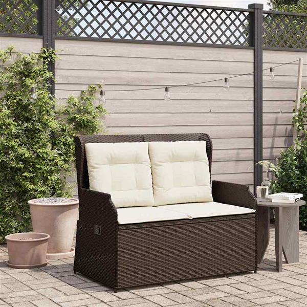 Grote foto vidaxl tuinbank met kussen bruin poly riet tuin en terras tuinmeubelen