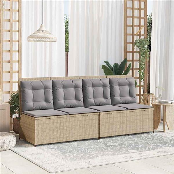 Grote foto vidaxl tuinbank met kussen beige poly riet tuin en terras tuinmeubelen