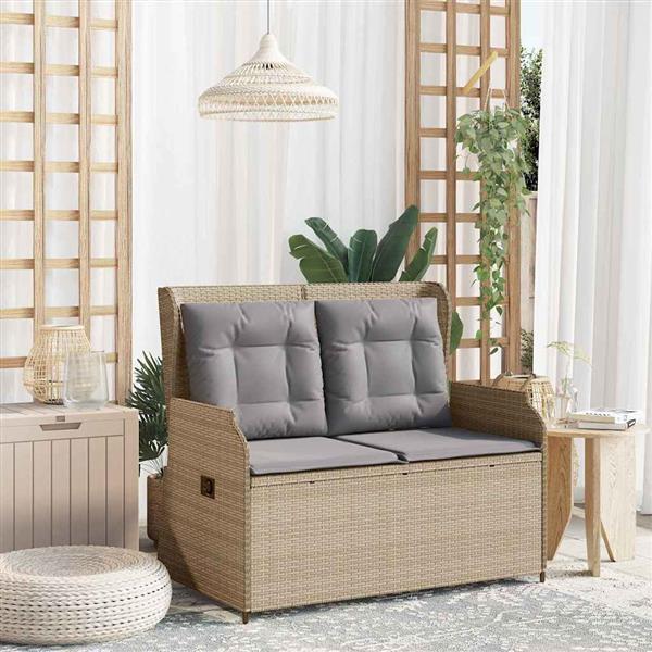 Grote foto vidaxl tuinbank met kussen beige poly riet tuin en terras tuinmeubelen