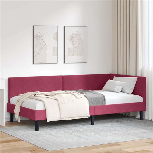 Grote foto vidaxl hoekbedframe wijnrood 100 x 200 cm fluweel en engineered hout antiek en kunst stoelen en banken
