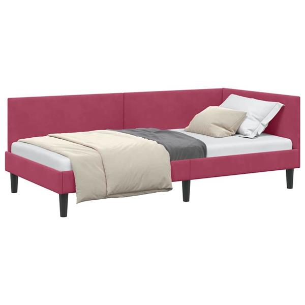Grote foto vidaxl hoekbedframe wijnrood 100 x 200 cm fluweel en engineered hout antiek en kunst stoelen en banken