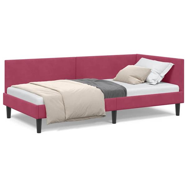 Grote foto vidaxl hoekbedframe wijnrood 100 x 200 cm fluweel en engineered hout antiek en kunst stoelen en banken