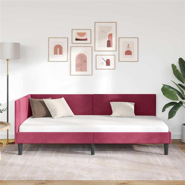 Grote foto vidaxl hoekbedframe wijnrood 100 x 200 cm fluweel en engineered hout antiek en kunst stoelen en banken