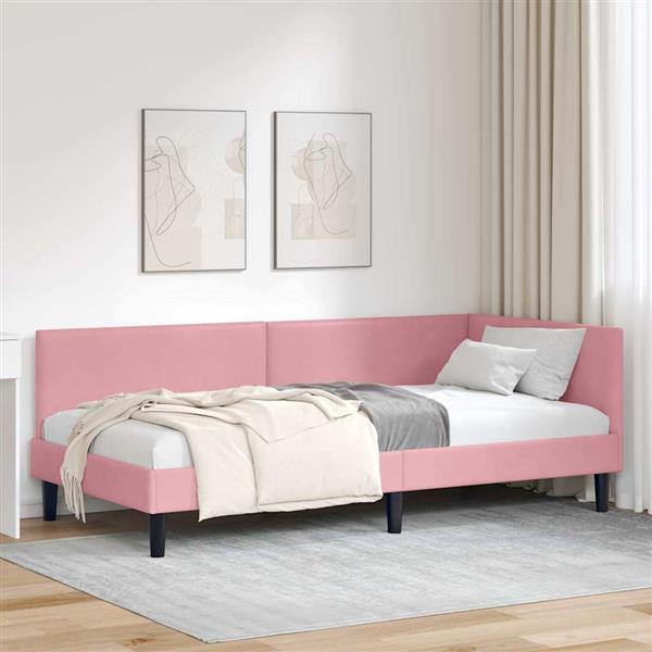 Grote foto vidaxl hoekbedframe roze 100 x 200 cm fluweel en engineered hout antiek en kunst stoelen en banken