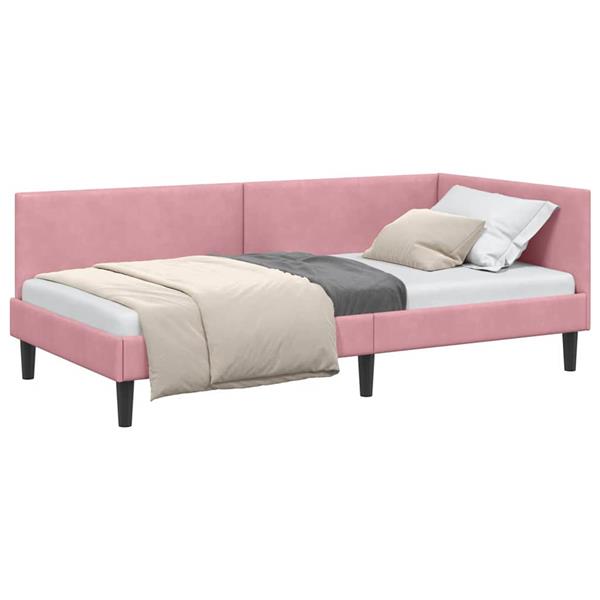 Grote foto vidaxl hoekbedframe roze 100 x 200 cm fluweel en engineered hout antiek en kunst stoelen en banken