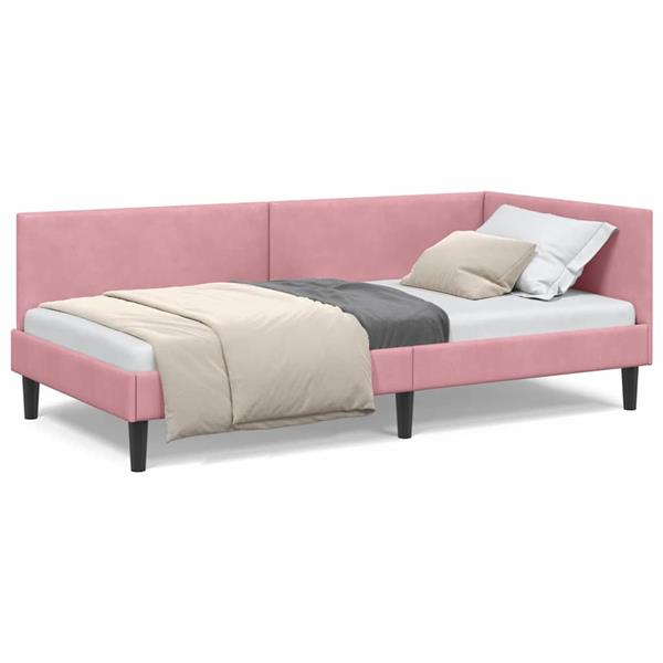 Grote foto vidaxl hoekbedframe roze 100 x 200 cm fluweel en engineered hout antiek en kunst stoelen en banken