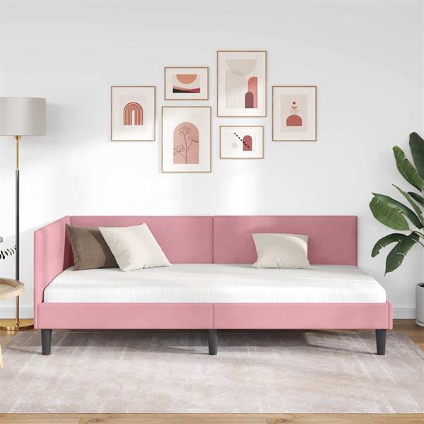 Grote foto vidaxl hoekbedframe roze 100 x 200 cm fluweel en engineered hout antiek en kunst stoelen en banken
