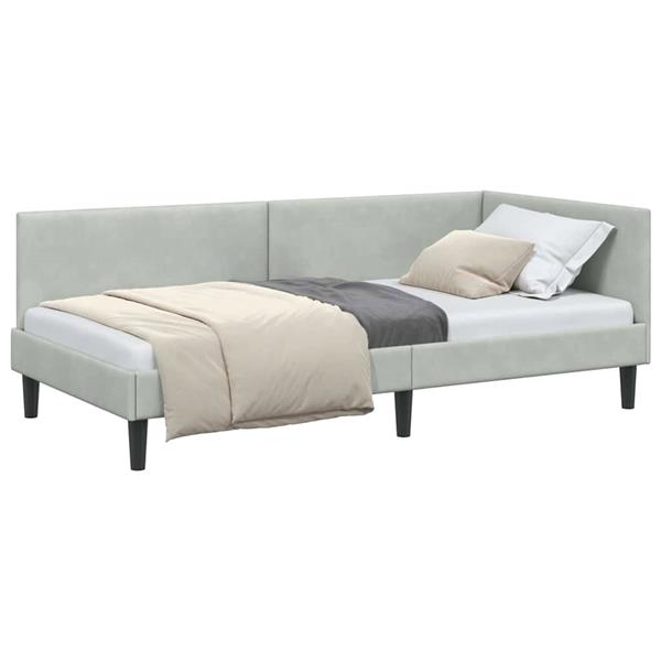 Grote foto vidaxl hoekbedframe lichtgrijs 100 x 200 cm fluweel en engineered hout antiek en kunst stoelen en banken