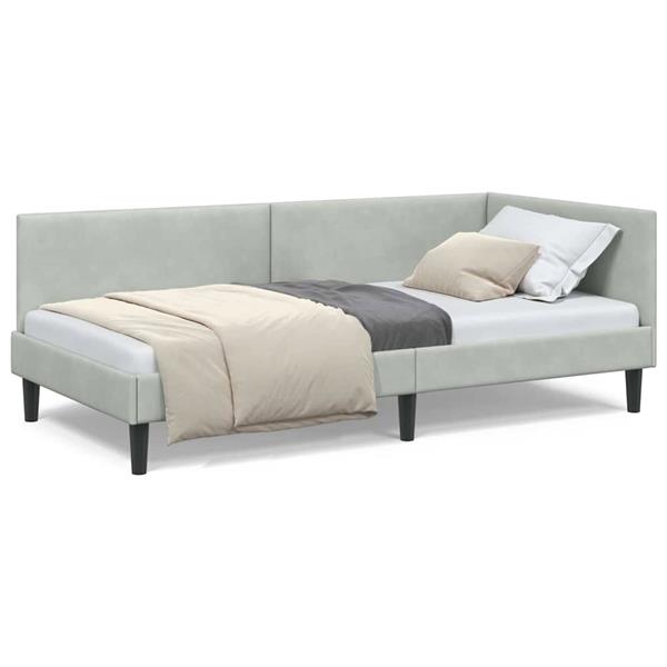 Grote foto vidaxl hoekbedframe lichtgrijs 100 x 200 cm fluweel en engineered hout antiek en kunst stoelen en banken