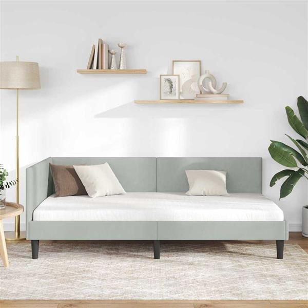 Grote foto vidaxl hoekbedframe lichtgrijs 100 x 200 cm fluweel en engineered hout antiek en kunst stoelen en banken