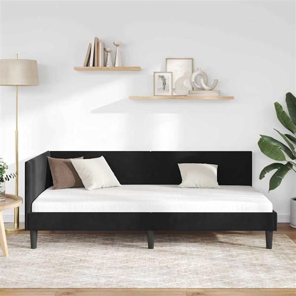 Grote foto vidaxl hoekbedframe zwart 100 x 200 cm fluweel en engineered hout antiek en kunst stoelen en banken