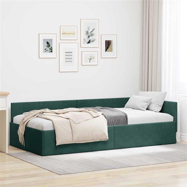 Grote foto vidaxl hoekbedframe donkergroen 90 x 200 cm fluweel en engineered hout antiek en kunst stoelen en banken