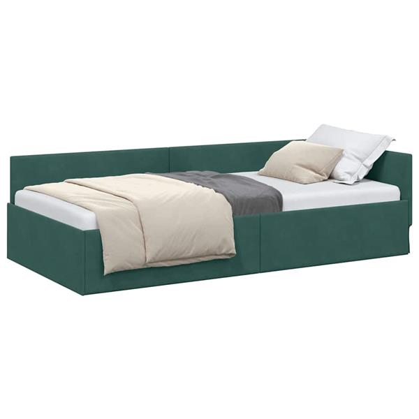 Grote foto vidaxl hoekbedframe donkergroen 90 x 200 cm fluweel en engineered hout antiek en kunst stoelen en banken