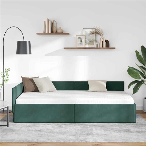 Grote foto vidaxl hoekbedframe donkergroen 90 x 200 cm fluweel en engineered hout antiek en kunst stoelen en banken