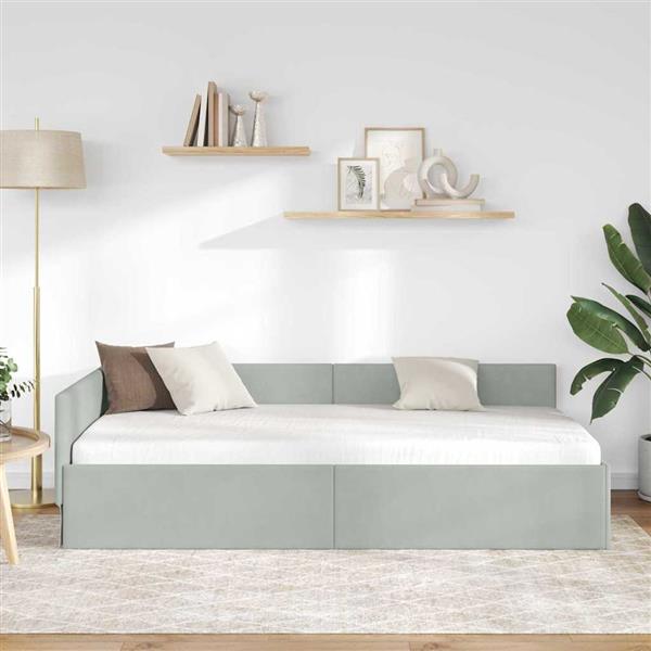 Grote foto vidaxl hoekbedframe lichtgrijs 90 x 200 cm fluweel en engineered hout antiek en kunst stoelen en banken