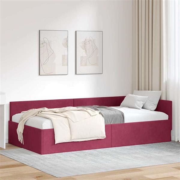 Grote foto vidaxl hoekbedframe wijnrood 90 x 190 cm fluweel en engineered hout antiek en kunst stoelen en banken