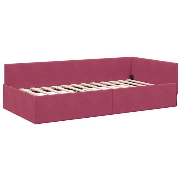 Grote foto vidaxl hoekbedframe wijnrood 90 x 190 cm fluweel en engineered hout antiek en kunst stoelen en banken