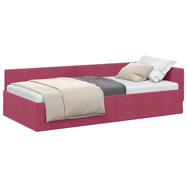 Grote foto vidaxl hoekbedframe wijnrood 90 x 190 cm fluweel en engineered hout antiek en kunst stoelen en banken
