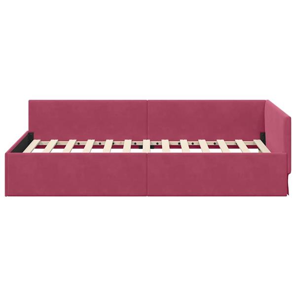 Grote foto vidaxl hoekbedframe wijnrood 90 x 190 cm fluweel en engineered hout antiek en kunst stoelen en banken