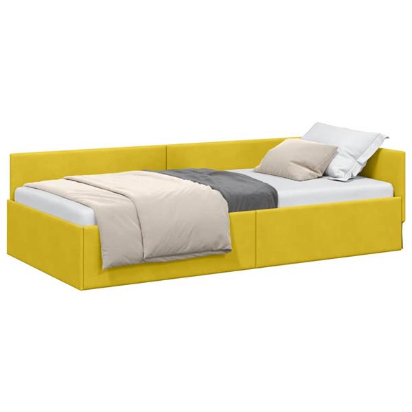 Grote foto vidaxl hoekbedframe anders geel 90 x 190 cm fluweel en engineered hout antiek en kunst stoelen en banken