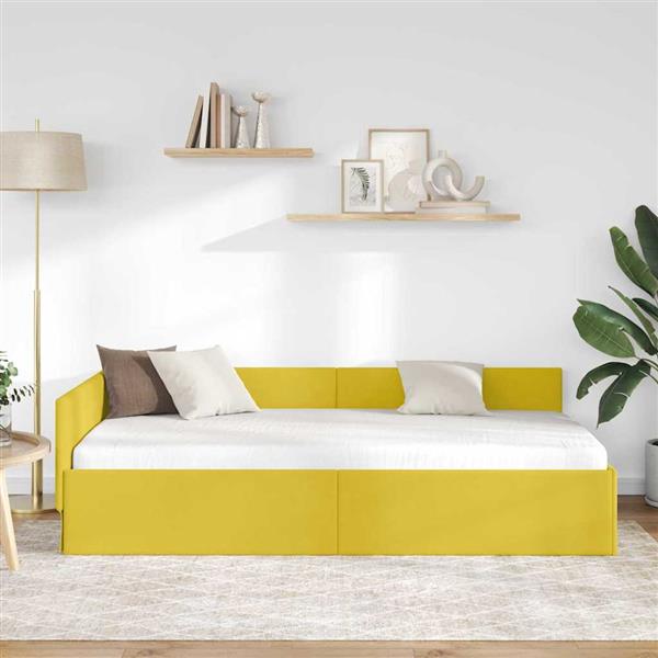 Grote foto vidaxl hoekbedframe anders geel 90 x 190 cm fluweel en engineered hout antiek en kunst stoelen en banken