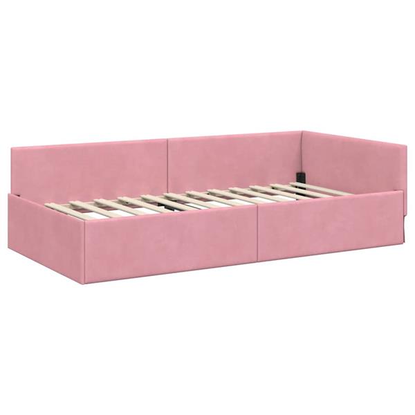 Grote foto vidaxl hoekbedframe anders roze 80 x 200 cm fluweel en engineered hout antiek en kunst stoelen en banken