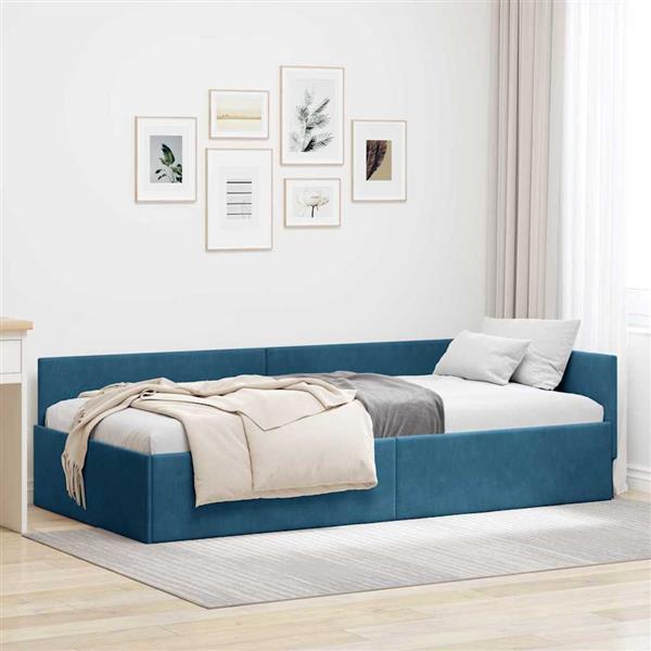 Grote foto vidaxl hoekbedframe blauw 80 x 200 cm fluweel en engineered hout antiek en kunst stoelen en banken