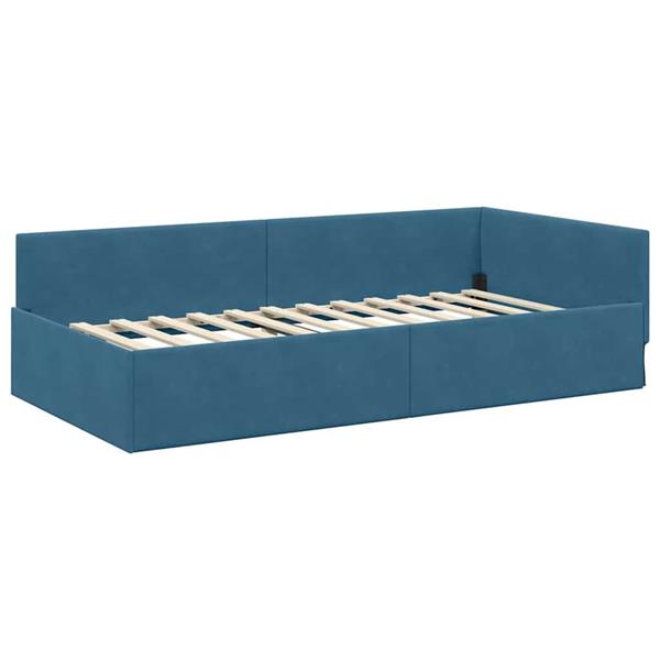 Grote foto vidaxl hoekbedframe blauw 80 x 200 cm fluweel en engineered hout antiek en kunst stoelen en banken