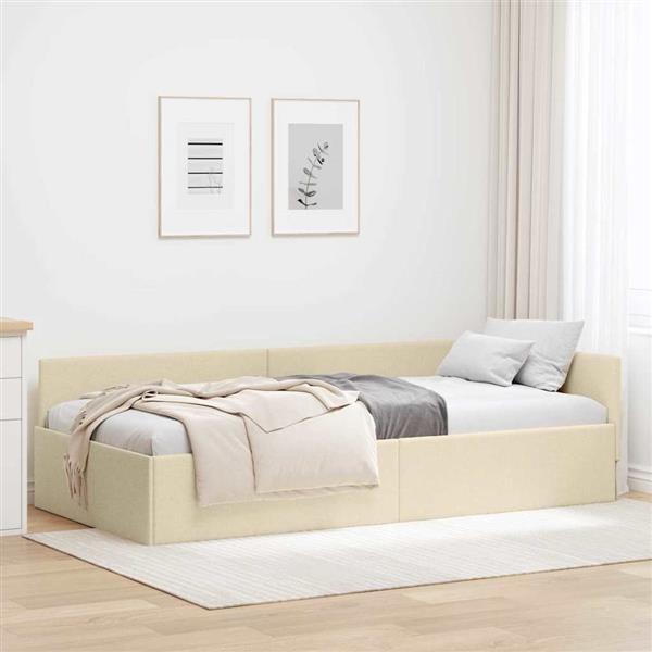 Grote foto vidaxl hoekbedframe cr me 90 x 200 cm stof en ge mproviseerd hout antiek en kunst stoelen en banken