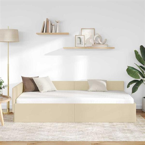 Grote foto vidaxl hoekbedframe cr me 90 x 200 cm stof en ge mproviseerd hout antiek en kunst stoelen en banken