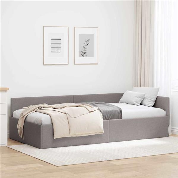 Grote foto vidaxl hoekbedframe taupe 90 x 200 cm stof en ge mproviseerd hout antiek en kunst stoelen en banken