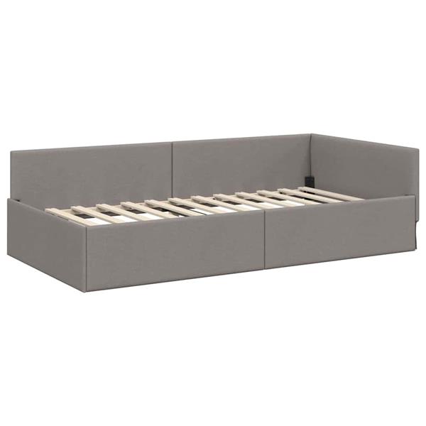 Grote foto vidaxl hoekbedframe taupe 90 x 200 cm stof en ge mproviseerd hout antiek en kunst stoelen en banken