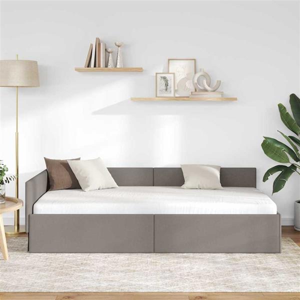 Grote foto vidaxl hoekbedframe taupe 90 x 200 cm stof en ge mproviseerd hout antiek en kunst stoelen en banken