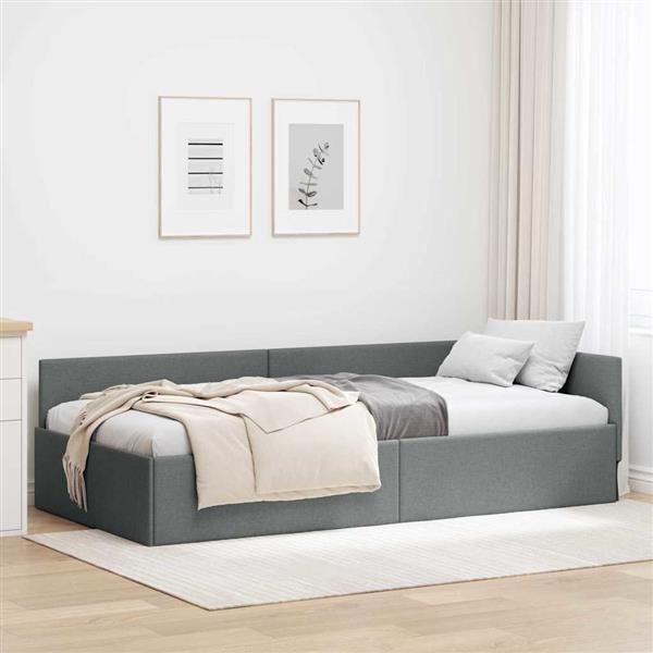 Grote foto vidaxl hoekbedframe met hoofdeinde donkergrijs 90 x 200 cm antiek en kunst stoelen en banken