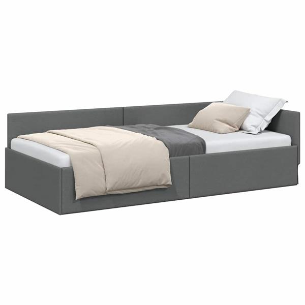 Grote foto vidaxl hoekbedframe met hoofdeinde donkergrijs 90 x 200 cm antiek en kunst stoelen en banken