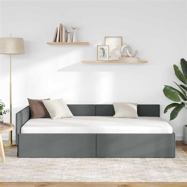 Grote foto vidaxl hoekbedframe met hoofdeinde donkergrijs 90 x 200 cm antiek en kunst stoelen en banken