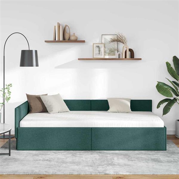 Grote foto vidaxl hoekbedframe met hoofdeinde donkergroen 80 x 200 cm antiek en kunst stoelen en banken