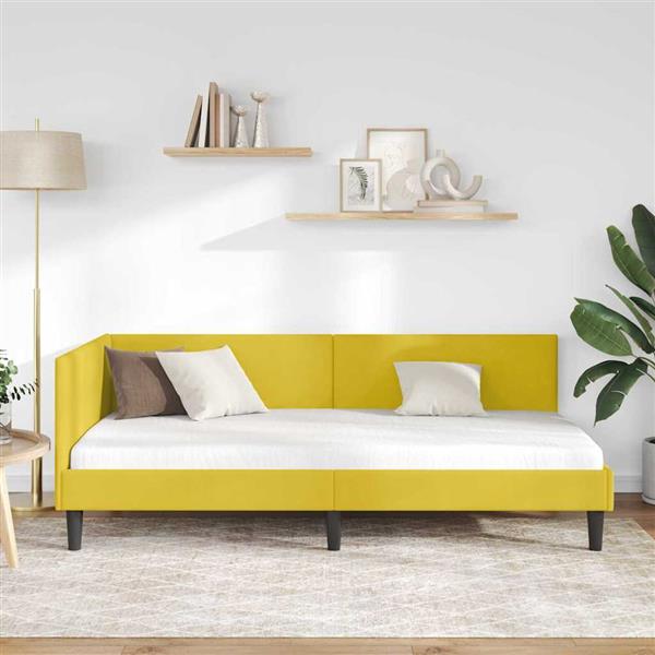 Grote foto vidaxl hoekbedframe anders geel 90 x 190 cm fluweel en engineered hout antiek en kunst stoelen en banken